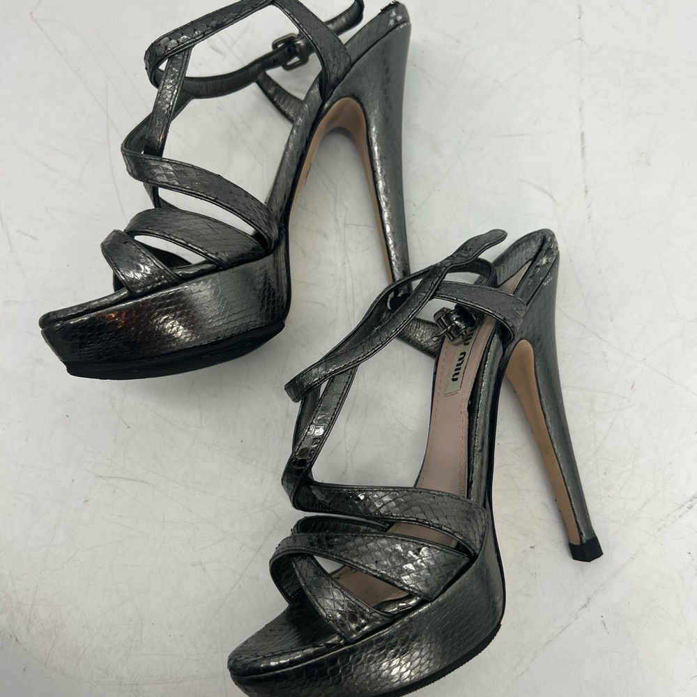 Miu Miu Metallic Python Print Heels - image 3